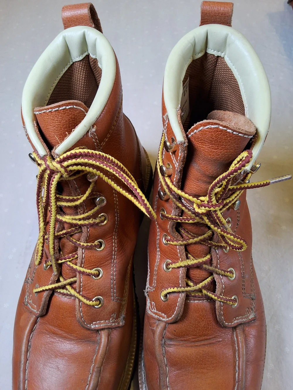 Men's Tan Leather Moc Toe Work Boots with Padded Collar